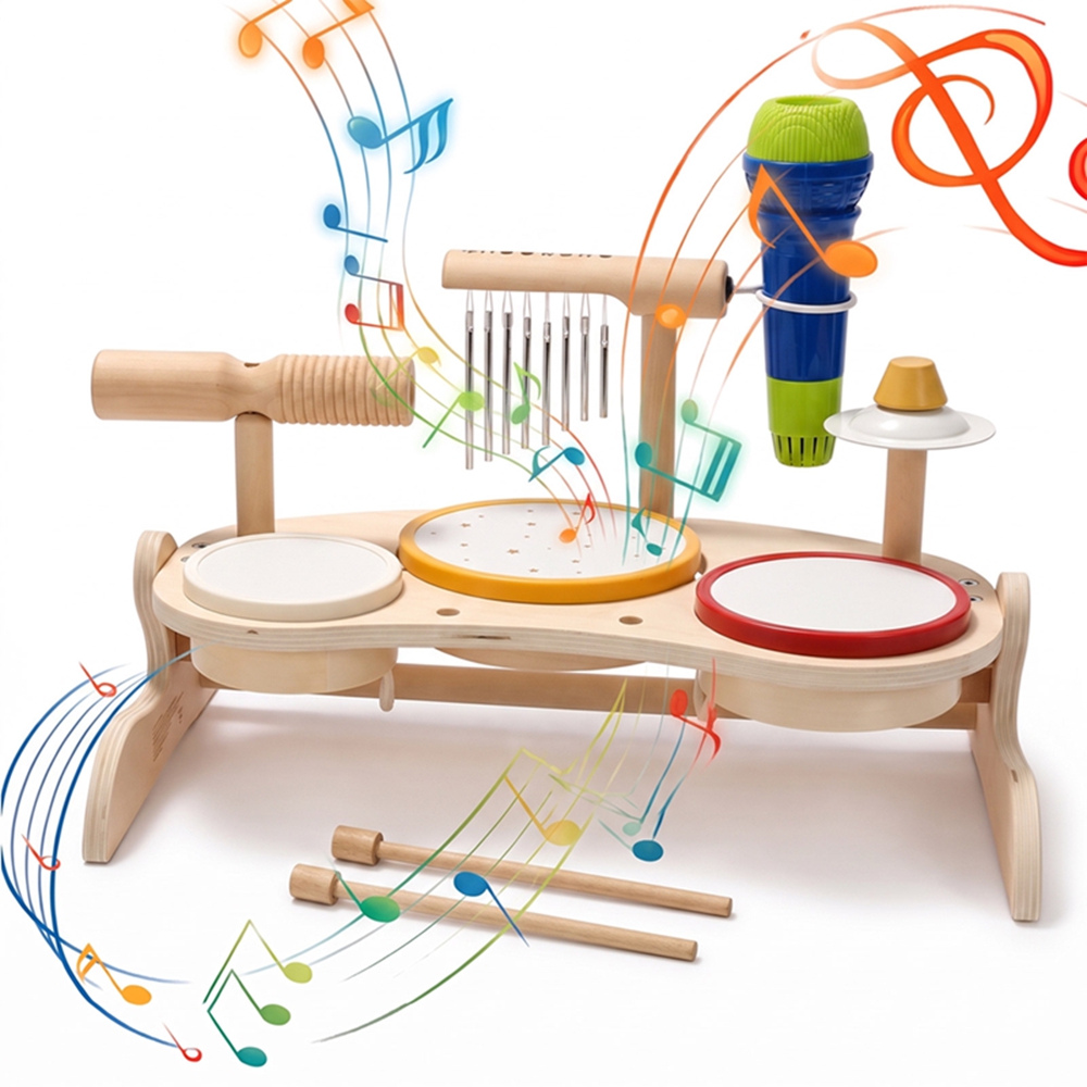 Musical Instrument Manufacturers - Kids Wooden Drum Set Musical Toy