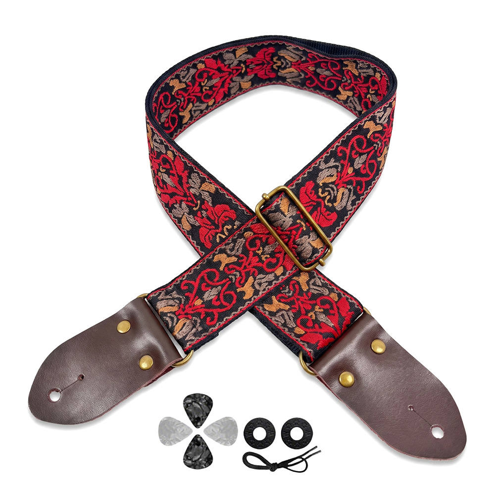 Musical Instrument Sounds - Embroidered Print Guitar Strap Vintage Ethnic