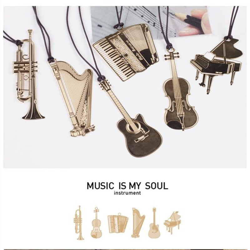 6pcs Music Metal Bookmark Gold - Musical Instrument Book recension och pris